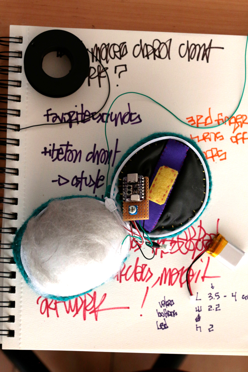 willpower studios Fluffies, fluffy burger, OSC, music tech instrument audiovisual arduino esp32  pressure sensor etextiles 