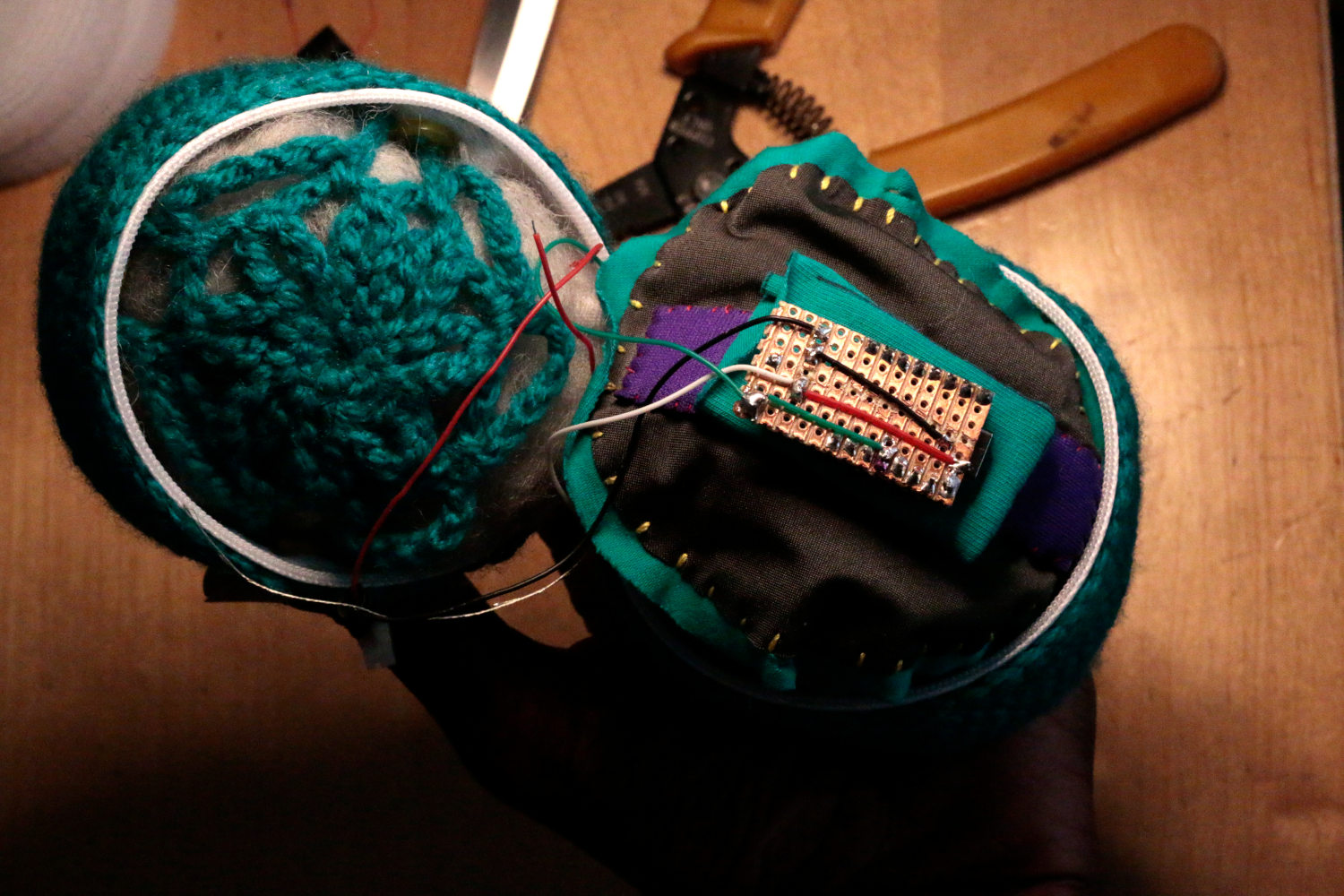 willpower studios Fluffies, fluffy burger, OSC, music tech instrument audiovisual arduino esp32  pressure sensor etextiles 