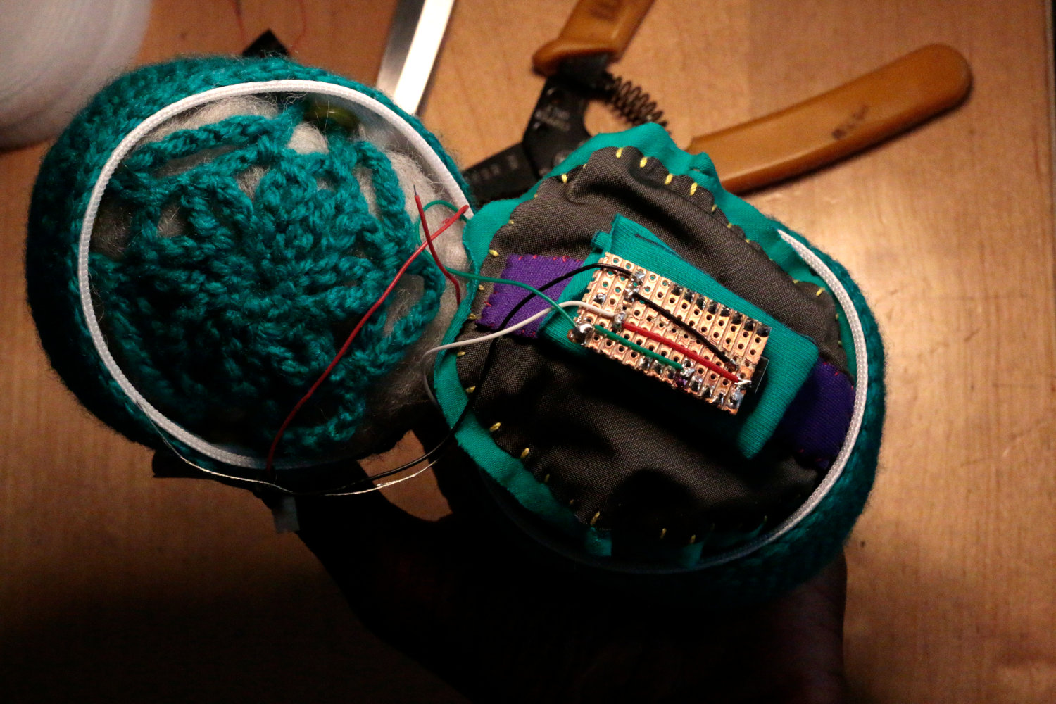 willpower studios Fluffies, fluffy burger, OSC, music tech instrument audiovisual arduino esp32  pressure sensor etextiles 