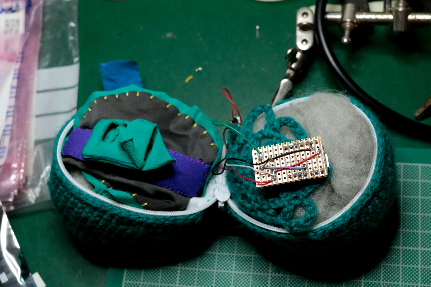 willpower studios Fluffies, fluffy burger, OSC, music tech instrument audiovisual arduino esp32  pressure sensor etextiles 