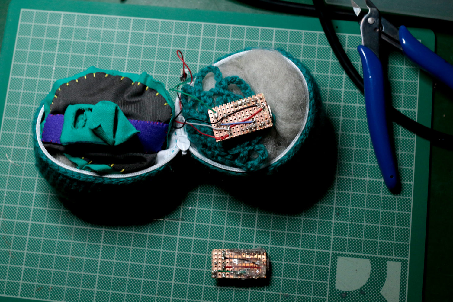 willpower studios Fluffies, fluffy burger, OSC, music tech instrument audiovisual arduino esp32  pressure sensor etextiles 